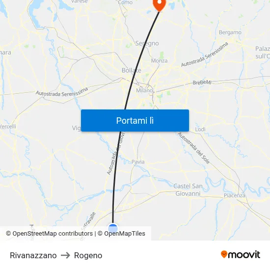 Rivanazzano to Rogeno map