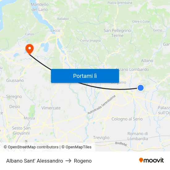 Albano Sant' Alessandro to Rogeno map