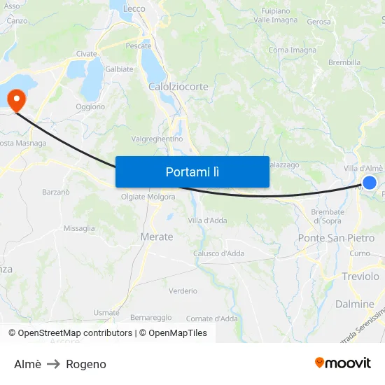 Almè to Rogeno map