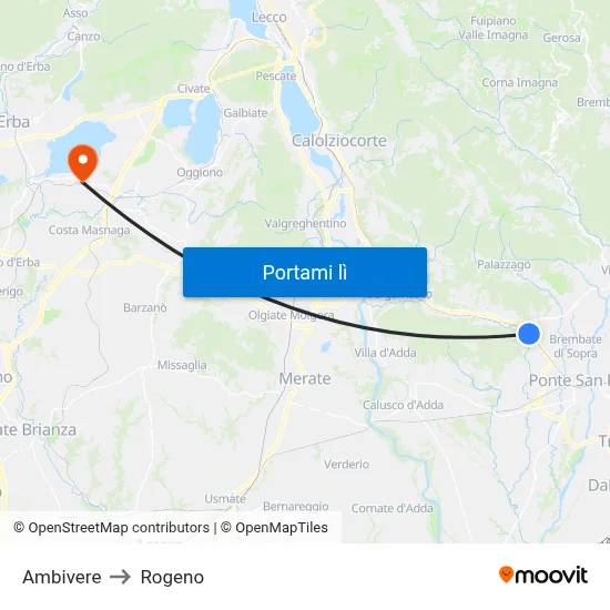 Ambivere to Rogeno map