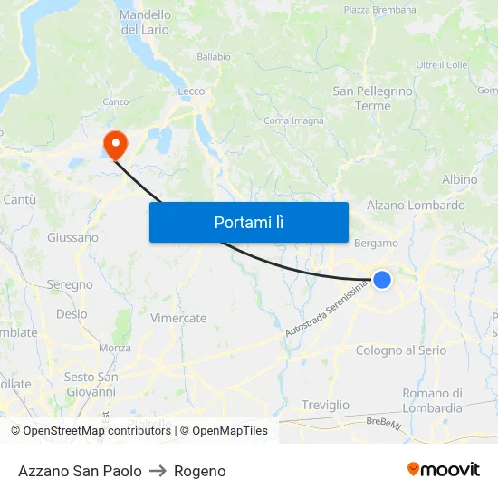 Azzano San Paolo to Rogeno map