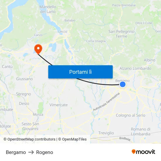 Bergamo to Rogeno map