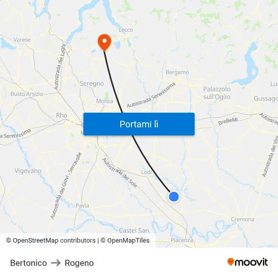 Bertonico to Rogeno map