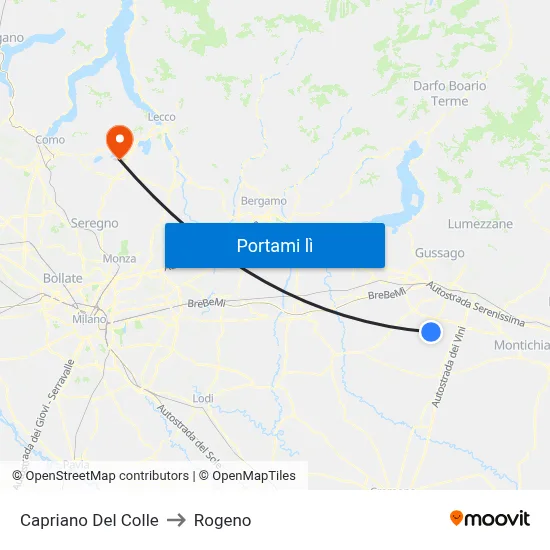 Capriano Del Colle to Rogeno map
