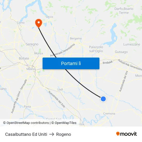 Casalbuttano Ed Uniti to Rogeno map