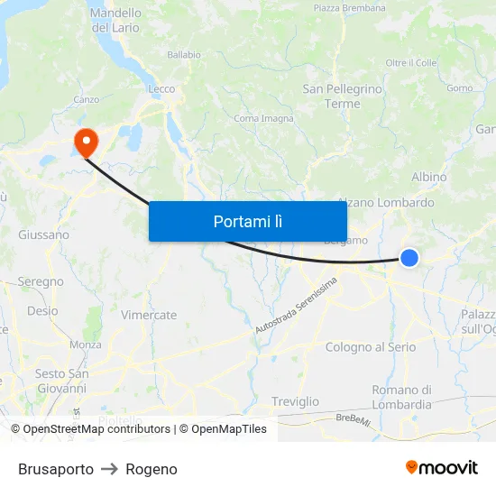 Brusaporto to Rogeno map