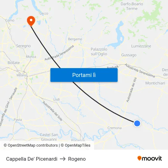 Cappella De' Picenardi to Rogeno map