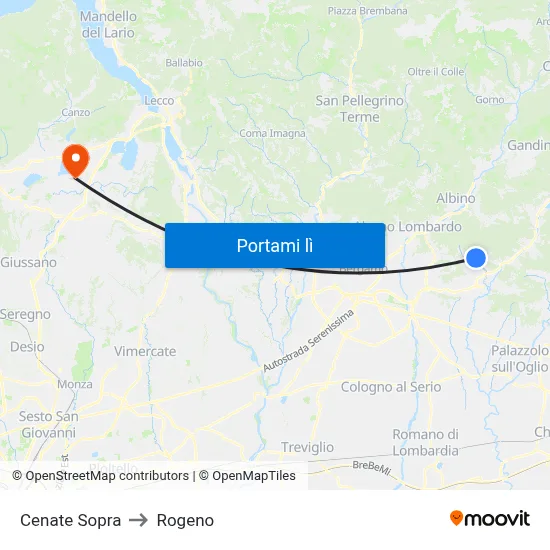 Cenate Sopra to Rogeno map