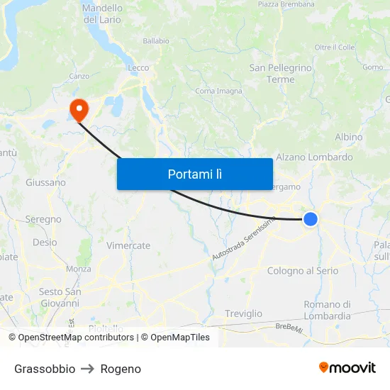 Grassobbio to Rogeno map