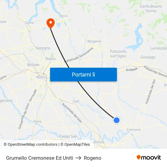 Grumello Cremonese Ed Uniti to Rogeno map