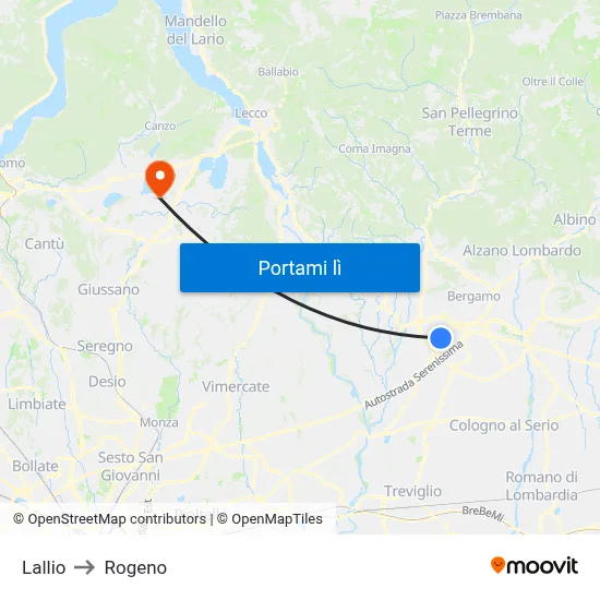 Lallio to Rogeno map