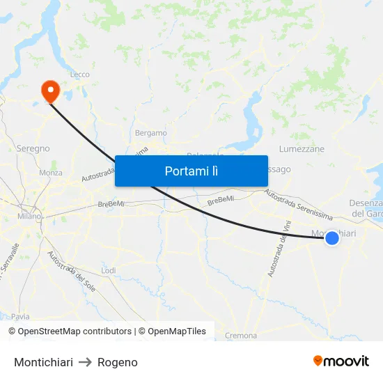 Montichiari to Rogeno map