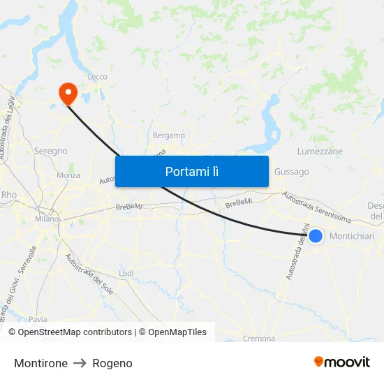 Montirone to Rogeno map