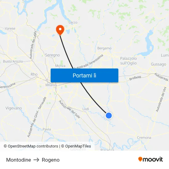 Montodine to Rogeno map