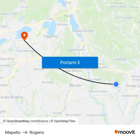 Mapello to Rogeno map