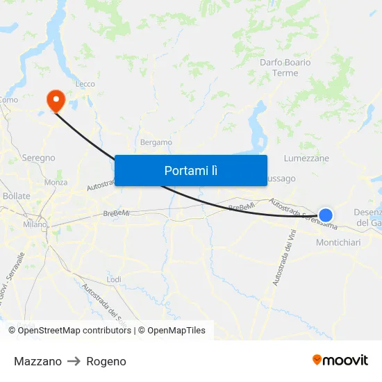 Mazzano to Rogeno map