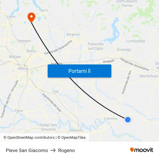 Pieve San Giacomo to Rogeno map