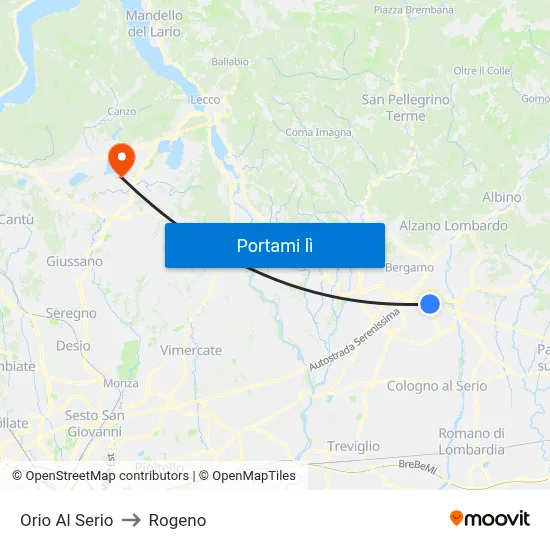 Orio Al Serio to Rogeno map