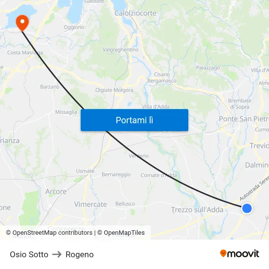 Osio Sotto to Rogeno map