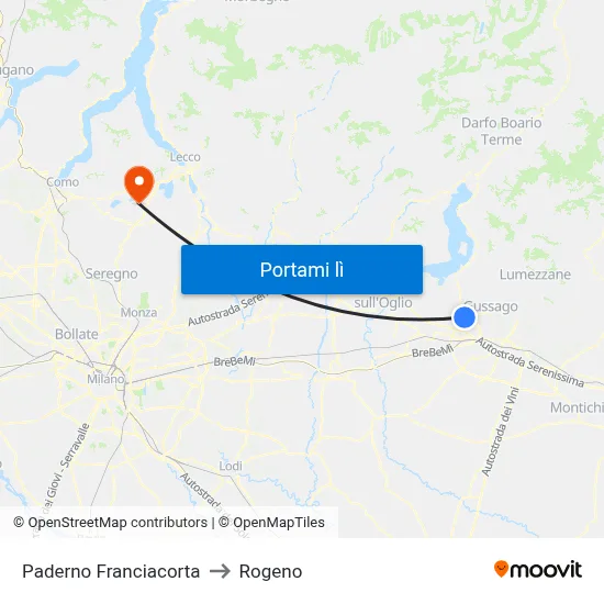 Paderno Franciacorta to Rogeno map