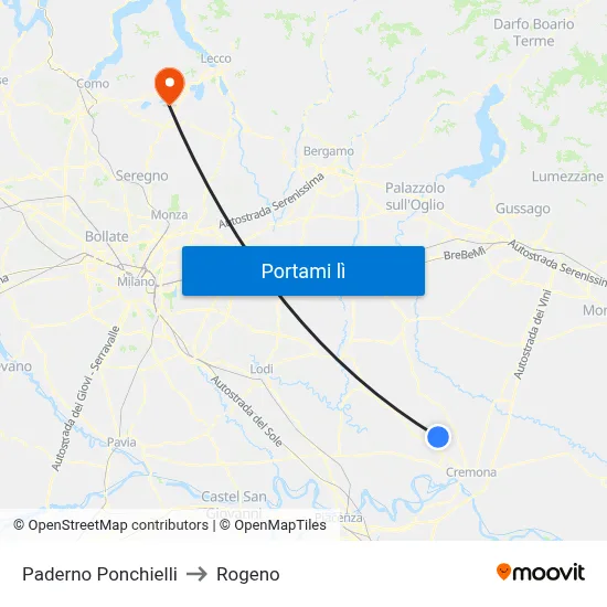 Paderno Ponchielli to Rogeno map