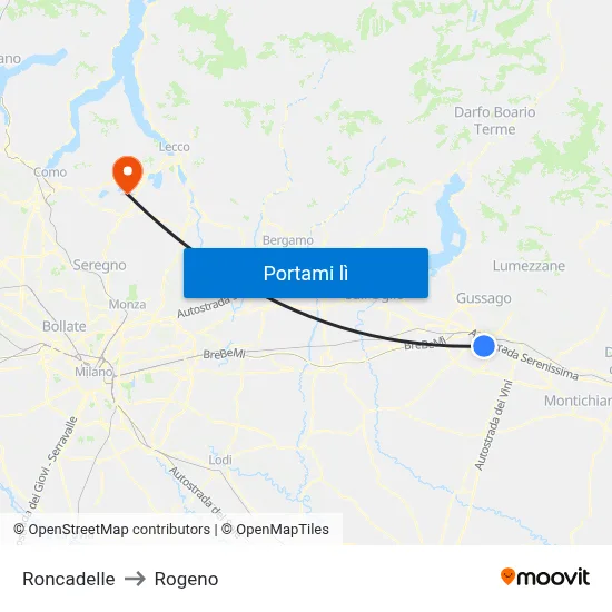 Roncadelle to Rogeno map