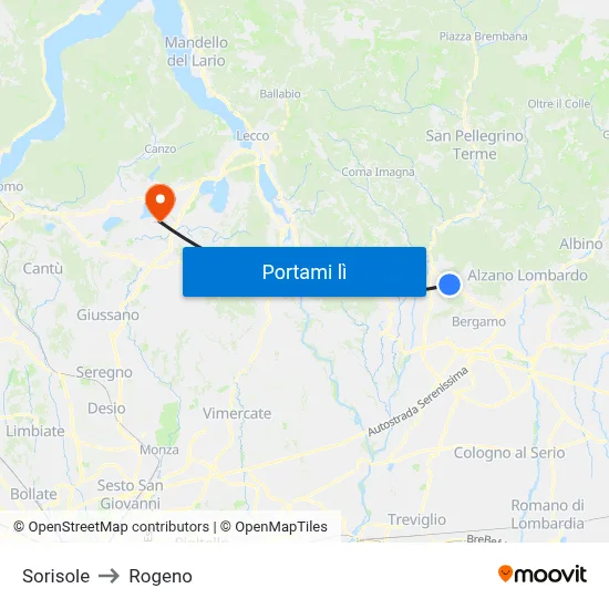 Sorisole to Rogeno map