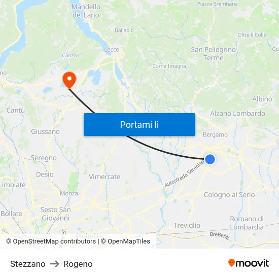 Stezzano to Rogeno map