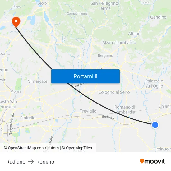 Rudiano to Rogeno map