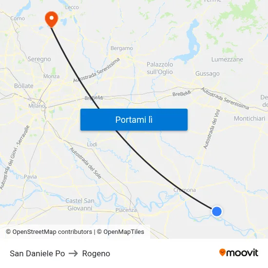 San Daniele Po to Rogeno map