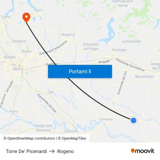 Torre De' Picenardi to Rogeno map