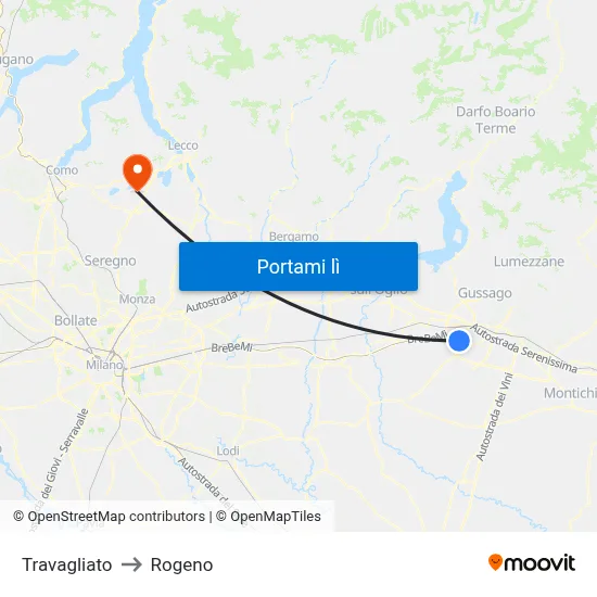 Travagliato to Rogeno map