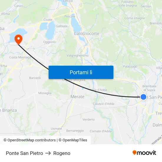 Ponte San Pietro to Rogeno map