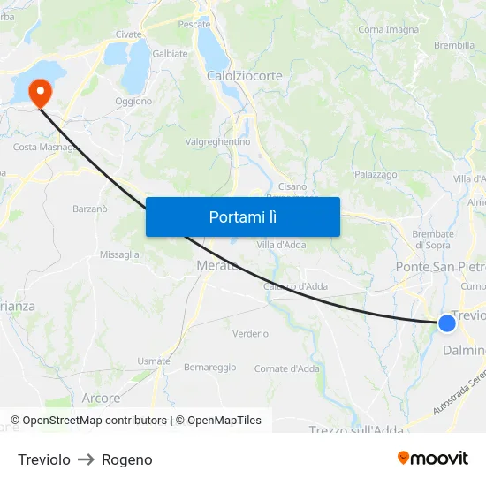 Treviolo to Rogeno map
