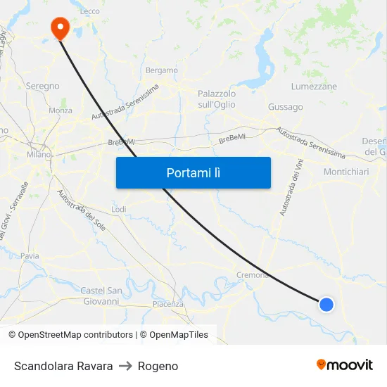 Scandolara Ravara to Rogeno map