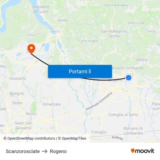 Scanzorosciate to Rogeno map