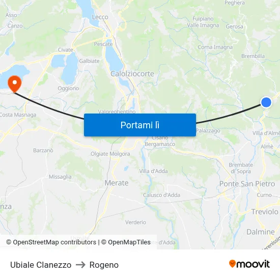 Ubiale Clanezzo to Rogeno map