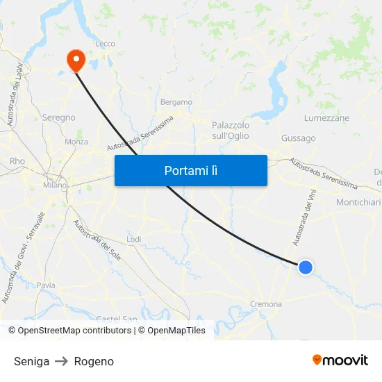 Seniga to Rogeno map