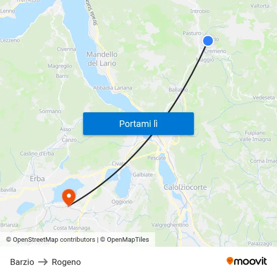 Barzio to Rogeno map