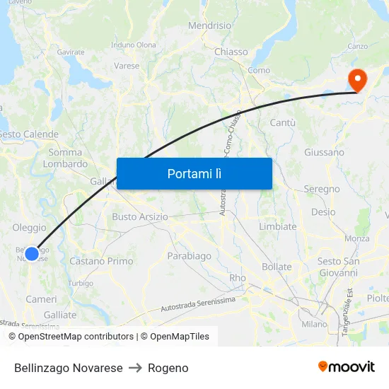 Bellinzago Novarese to Rogeno map