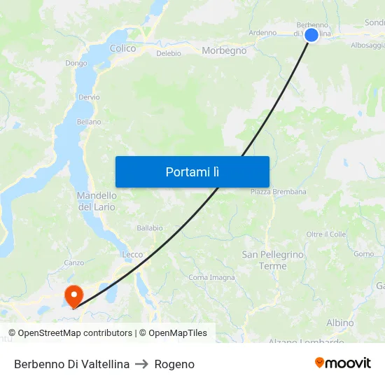 Berbenno Di Valtellina to Rogeno map