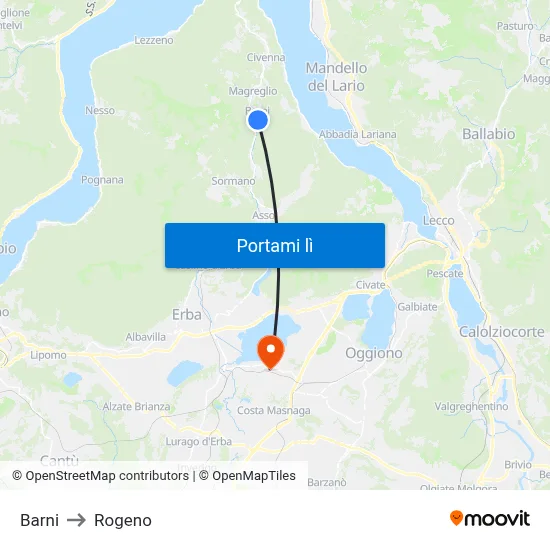 Barni to Rogeno map