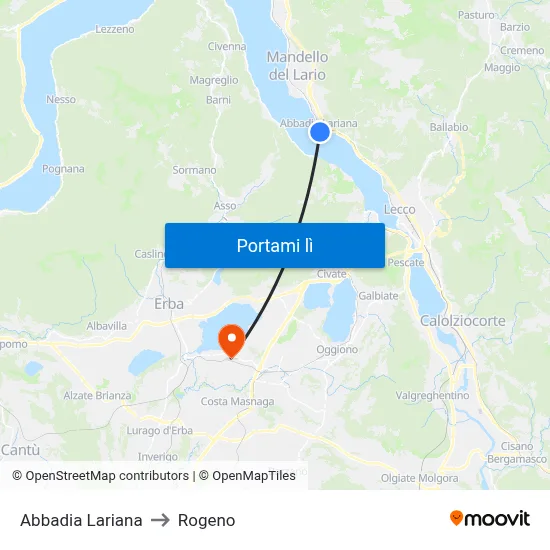 Abbadia Lariana to Rogeno map