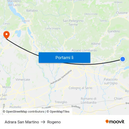 Adrara San Martino to Rogeno map