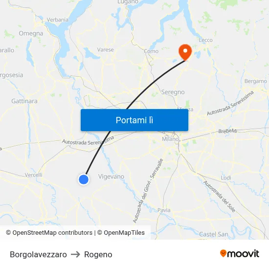 Borgolavezzaro to Rogeno map