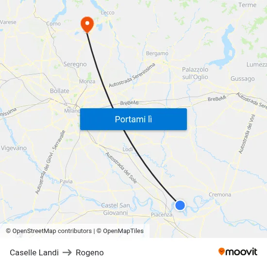 Caselle Landi to Rogeno map