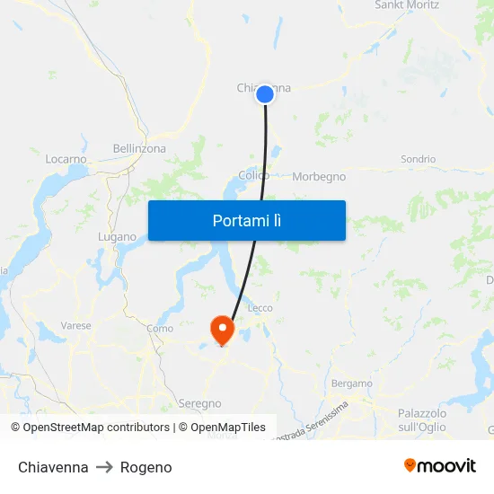 Chiavenna to Rogeno map