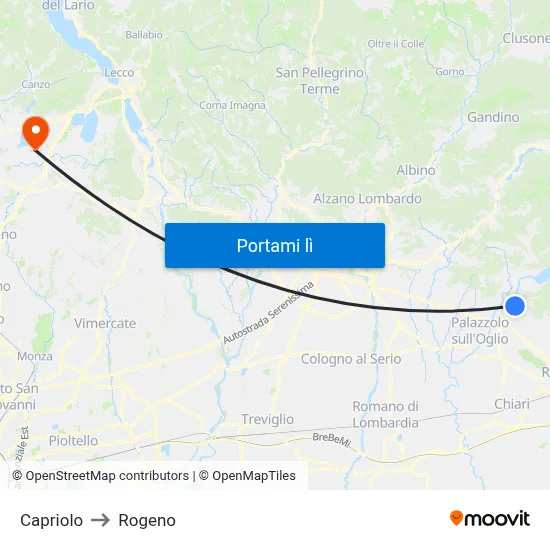 Capriolo to Rogeno map