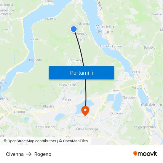Civenna to Rogeno map