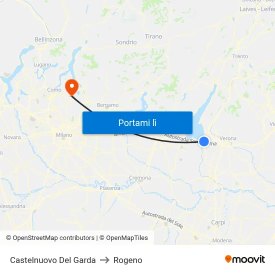 Castelnuovo Del Garda to Rogeno map